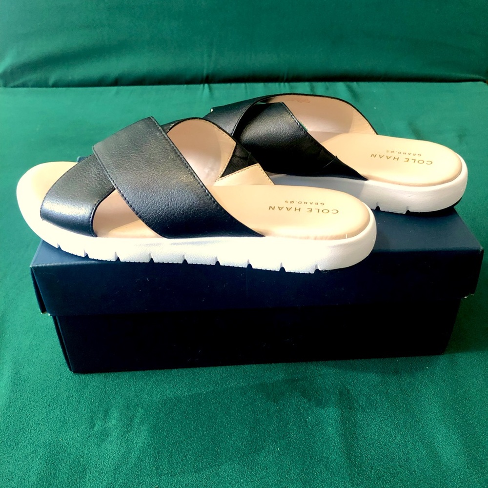 Cole Haan Womens Black Leather Slides size 6B